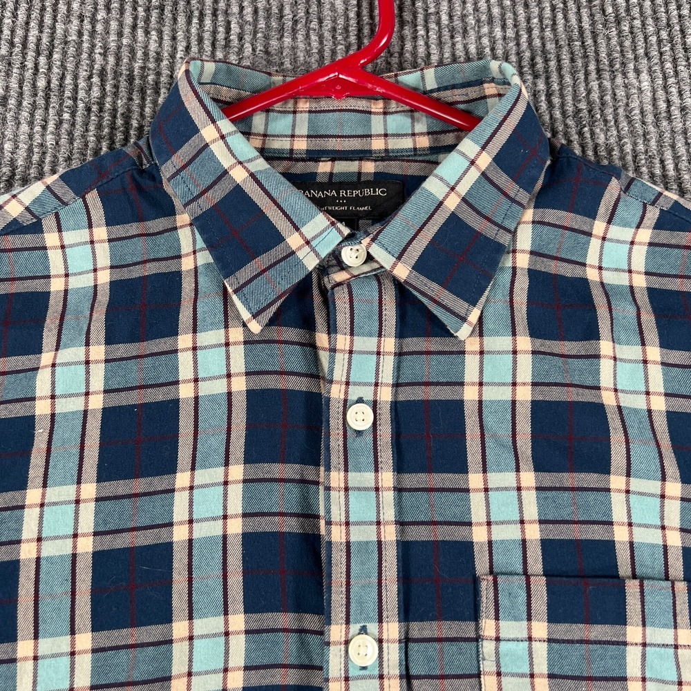 Banana Republic Shirt Mens Medium Blue Plaid Lightweight Flannel Button Up